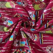 Exclusive Bohemian Multicoloured Embroidered Hot Pink Georgette Fabric With Ethnic Pattern