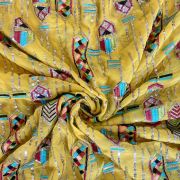 Exclusive Bohemian Multicoloured Embroidered Yellow Georgette Fabric With Ethnic Pattern