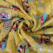 Exclusive Bohemian Multicoloured Embroidered Yellow Georgette Fabric With Ethnic Pattern