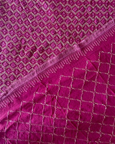 Dupatta – Heavy Pure Viscose Georgette Lucknowi Chikankari Magenta Pink Dupatta