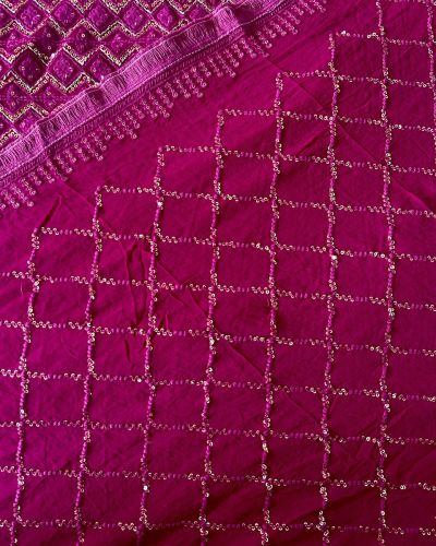 Dupatta – Heavy Pure Viscose Georgette Lucknowi Chikankari Magenta Pink Dupatta