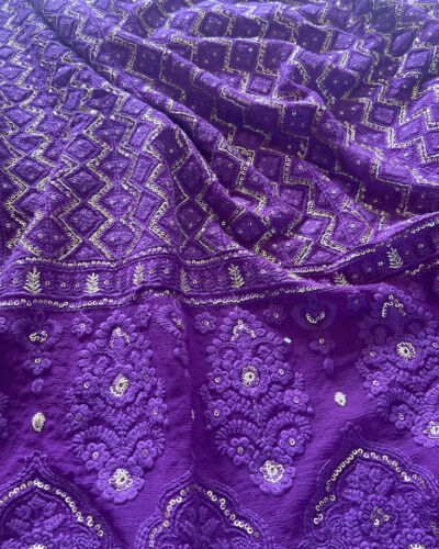 Trending Purple Lucknowi Chikankari On Pure Viscose Georgette Fabric