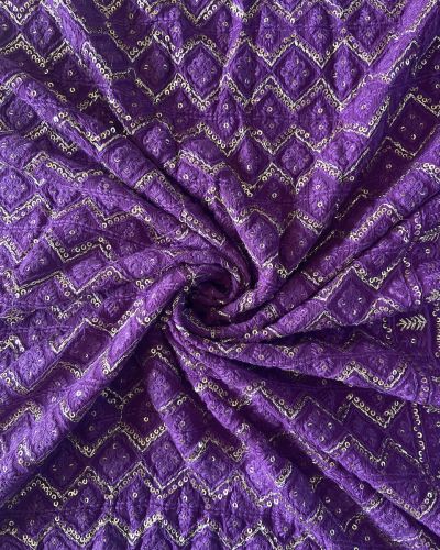 Trending Purple Lucknowi Chikankari On Pure Viscose Georgette Fabric