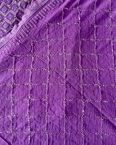 Dupatta – Heavy Pure Viscose Georgette Lucknowi Chikankari Purple Dupatta