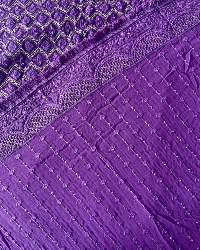 Dupatta – Heavy Pure Viscose Georgette Lucknowi Chikankari Purple Dupatta