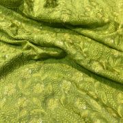 Chikankari With Sequin Embroidery On Parrot Green Pure Mysore Silk Fabric