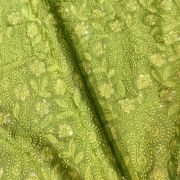 Chikankari With Sequin Embroidery On Parrot Green Pure Mysore Silk Fabric