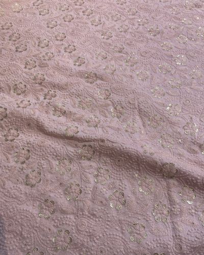 Chikankari With Sequin Embroidery On Light Pink Pure Mysore Silk Fabric