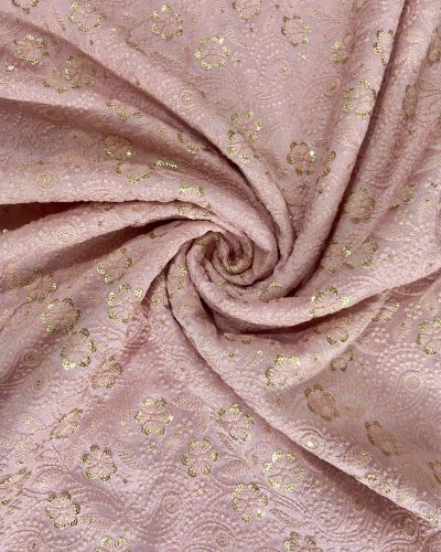 Chikankari With Sequin Embroidery On Light Pink Pure Mysore Silk Fabric