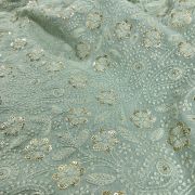 ChikanKari With Sequin Embroidery On Sea Green Pure Mysore Silk Fabric