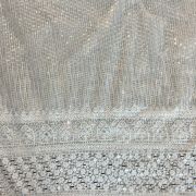 Holographic Rainbow Sequin With Mirror Work Border On Off – White Net Fabric