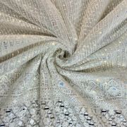 white net fabric | white embroidered net fabric | Holographic Rainbow Sequin With Mirror Work Border On Off – White Net Fabric