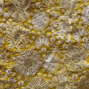 White Thread Embroidery With Sequin Highlight In Floral Pattern On Yellow Georgette Fabric