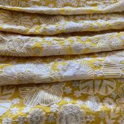 White Thread Embroidery With Sequin Highlight In Floral Pattern On Yellow Georgette Fabric