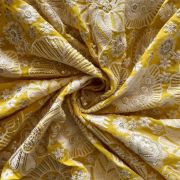 White Thread Embroidery With Sequin Highlight In Floral Pattern On Yellow Georgette Fabric