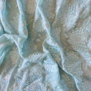 Sky Blue Fabric Thread Embroidery With Silver Mukaish