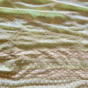 Pishta Green Fabric In White Thread & Sequin Embroidery On Zig Zag Pattern