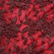 Big Width Imported Maroon Lace Fabric With Pearl Embellishment