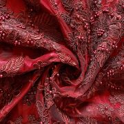 maroon lace fabric | printed cotton fabric | Big Width Imported Maroon Lace Fabric With Pearl Embellishment