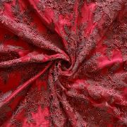 Big Width Imported Maroon Lace Fabric With Pearl Embellishment