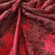 Big Width Imported Maroon Lace Fabric With Pearl Embellishment