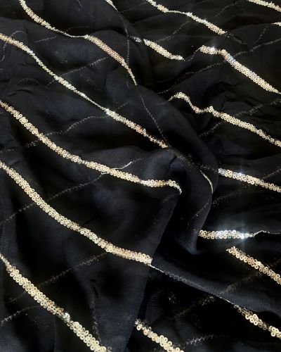 Lehriya Embroidery On Black Pure Georgette Fabric With Both Side Satin Patti