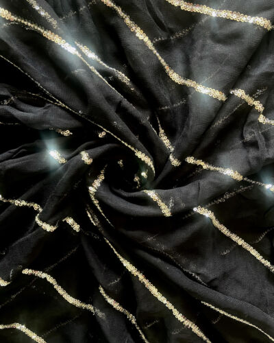 Lehriya Embroidery On Black Pure Georgette Fabric With Both Side Satin Patti