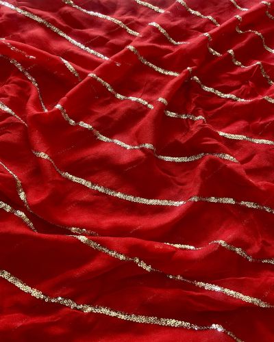 Lehriya Embroidery On Red Pure Georgette Fabric With Both Side Satin Patti