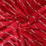 Lehriya Embroidery On Red Pure Georgette Fabric With Both Side Satin Patti