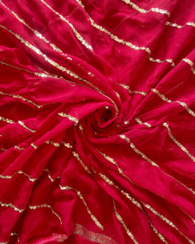 Lehriya Embroidery On Hot Pink Pure Georgette Fabric With Both Side Satin Patti