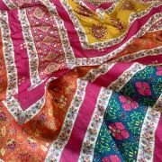 Multicoloured Traditional Printed Fabric With Heavy Border On Pure Chinon