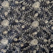 Gold Dori Embroidery In Floral Pattern On Black Net Fabric