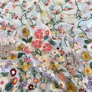 Heavy Floral Multi Colour Thread Embroidery on Dyeable White Georgette