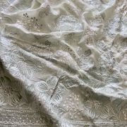 Pastel Green Fabric Thread Embroidery With Silver Mukaish