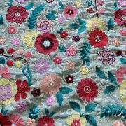 Multicolour Thread & Sequence Embroidery In Floral Pattern On Sky Blue Georgette Fabric