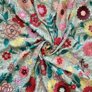 Multicolour Thread & Sequence Embroidery In Floral Pattern On Sky Blue Georgette Fabric