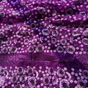 Self Thread & Sequin Embroidery On Floral Pattern In Electric Purple Organza