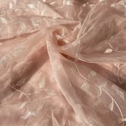 Heavy Tone On Tone Thread & Sequence Embroidery On Pastel Peach Pure Organza