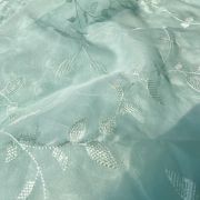 Heavy Tone On Tone Thread & Sequence Embroidery On Sky Blue Pure Organza