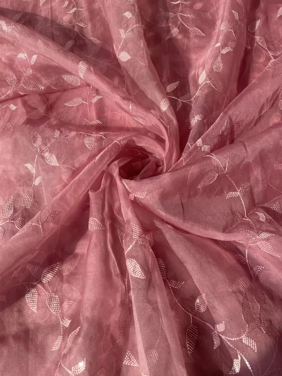 Heavy Tone On Tone Thread & Sequence Embroidery On Blush Pink Pure Organza