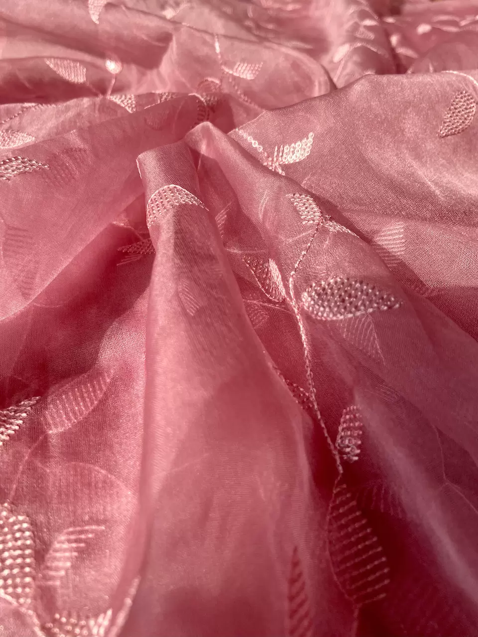 Heavy Tone On Tone Thread & Sequence Embroidery On Blush Pink Pure Organza