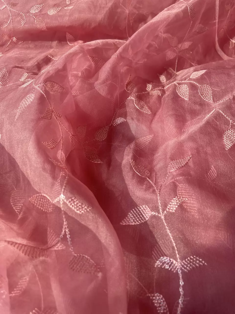 Heavy Tone On Tone Thread & Sequence Embroidery On Blush Pink Pure Organza