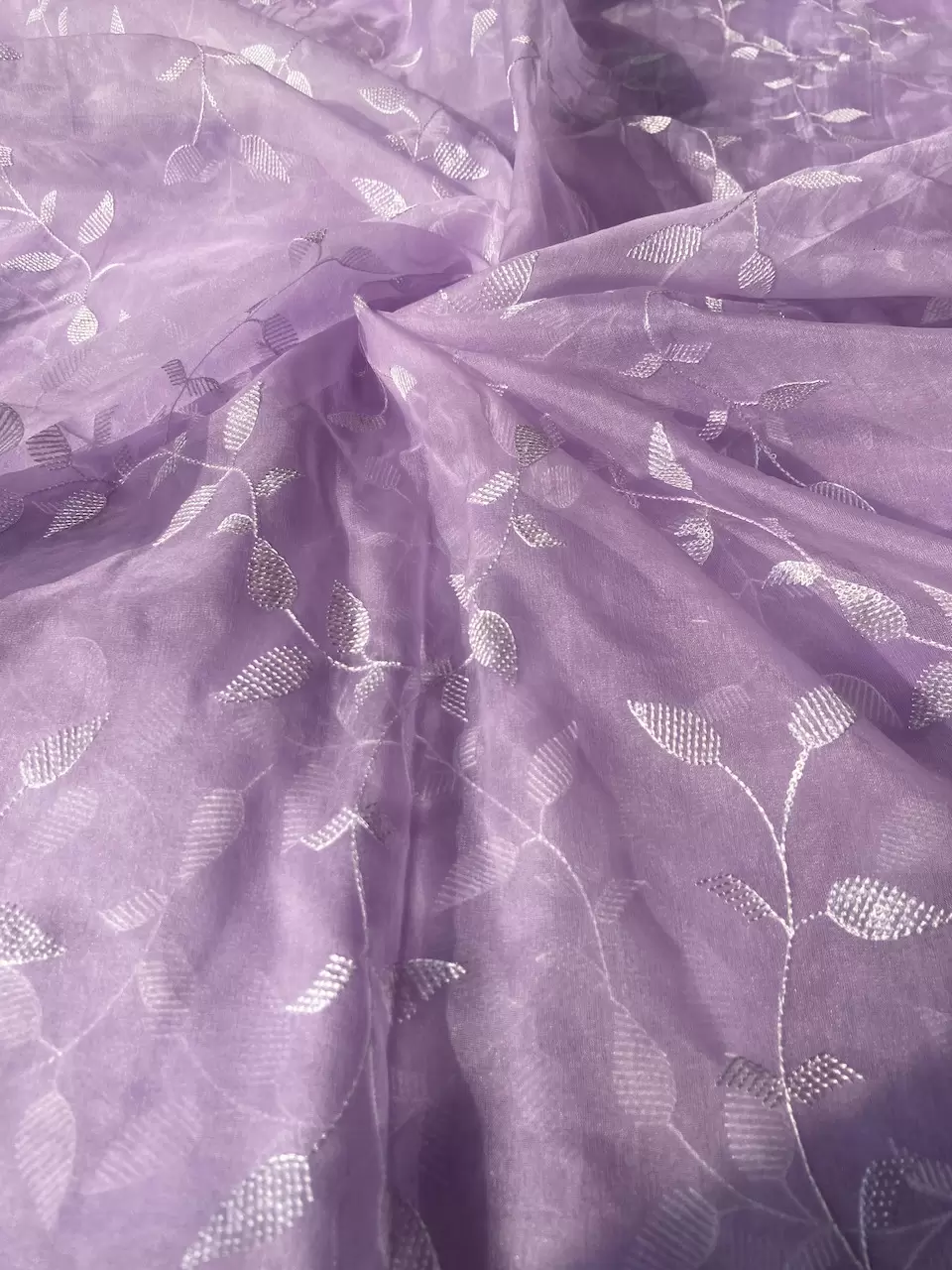 Heavy Tone On Tone Thread & Sequence Embroidery On Lavender Pure Organza