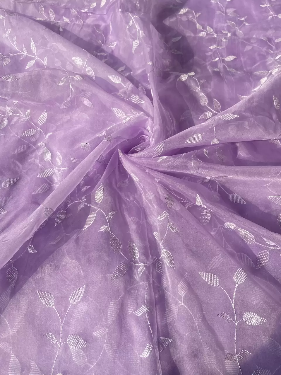 Heavy Tone On Tone Thread & Sequence Embroidery On Lavender Pure Organza