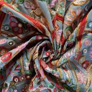 Multicoloured Thread & Faux Mirror Embroidery On Grey Georgette Fabric