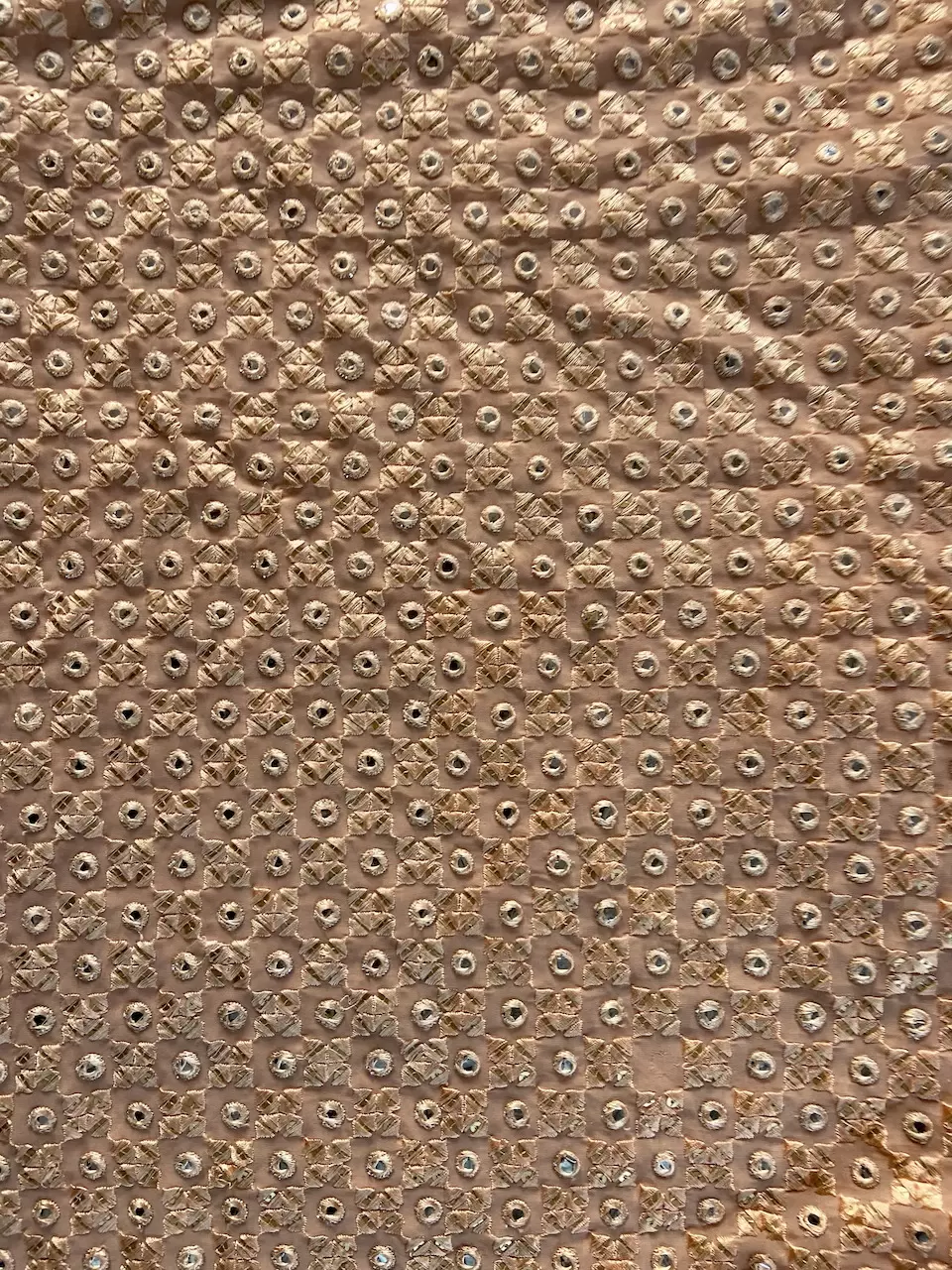 All Over Tone On Tone Thread & Faux Mirror Embroidery On Peach Georgette Fabric