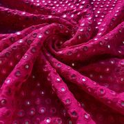 Heavy Faux Mirror Embroidery On Hot Pink Pure Georgette Fabric