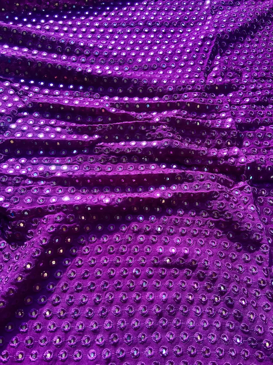 Heavy Faux Mirror Embroidery On Purple Pure Georgette Fabric