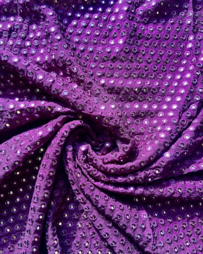 Heavy Faux Mirror Embroidery On Purple Pure Georgette Fabric