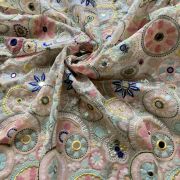 Heavy Multicolour Sequence & Mirror Embroidery On White Pure Organza Tissue Fabric